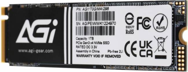 Накопитель SSD AGI TECHNOLOGY CO., LTD AGI1T0GIMAI298 — для бизнеса и офиса