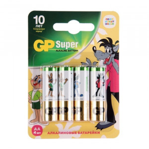 Алкалиновые батарейки GP Super Alkaline 15А АA - 4 шт. в блистере промо "Союз мультфильм" GP 4610116217559