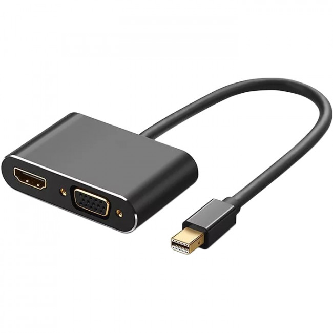 Кабель-переходник miniDisplayPort(M) ---> HDMI(F)+VGA(F)4K@30Hz VCOM Allum shell<CG646M-0.15> Кабель-переходник VCOM Mini DisplayPort M/HDMI F/VGA F (CG646M-0.15)