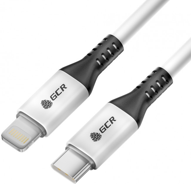 GCR Кабель 1.2m TypeC/Lightning MFI POWER DELIVERY 18 W, быстрая зарядка, белый, корпус белый, черный ПВХ, GCR-53186 Greenconnect USB 2.0 Type-C (m) - Lightning (m) 1.2м