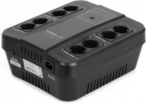 ИБП CROWN 650VA/390W, корпус пластик, 1x12V/7AH, розетки 8*EURO, трансформатор AVR 220/230/240В ± 25%, съёмный кабель питания 1.8 м, порт RJ-11/45, порт USB управление с ПК, LED-индикация, защита: от перегрузки, от КЗ, от перепадов напряжения, ПО UPS CROW