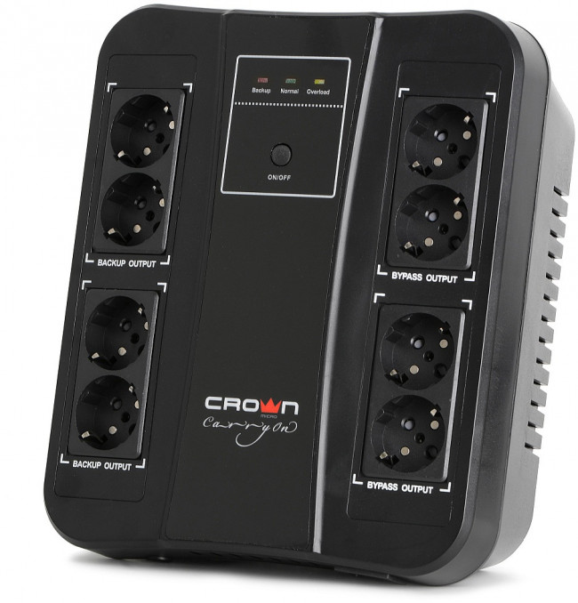 ИБП CROWN 650VA/390W, корпус пластик, 1x12V/7AH, розетки 8*EURO, трансформатор AVR 220/230/240В ± 25%, съёмный кабель питания 1.8 м, порт RJ-11/45, порт USB управление с ПК, LED-индикация, защита: от перегрузки, от КЗ, от перепадов напряжения, ПО UPS CROW — для бизнеса и офиса ИБП CROWN 650VA/390W, корпус пластик, 1x12V/7AH, розетки 8*EURO, трансформатор AVR 220/230/240В ± 25%, съёмный кабель питания 1.8 м, порт RJ-11/45, порт USB управление с ПК, LED-индикация, защита: от перегрузки, от КЗ, от перепадов напряжения, ПО UPS CROW — для бизнеса и офиса