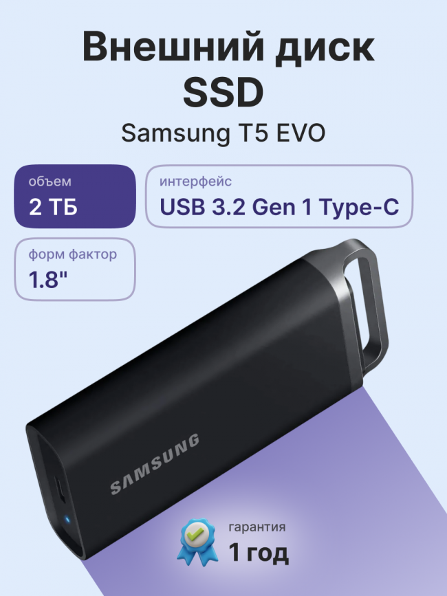 Внешний HDD/SSD Samsung External SSD T5 EVO (MU-PH2T0S/WW) — для бизнеса и офиса Внешний HDD/SSD Samsung External SSD T5 EVO (MU-PH2T0S/WW) — для бизнеса и офиса