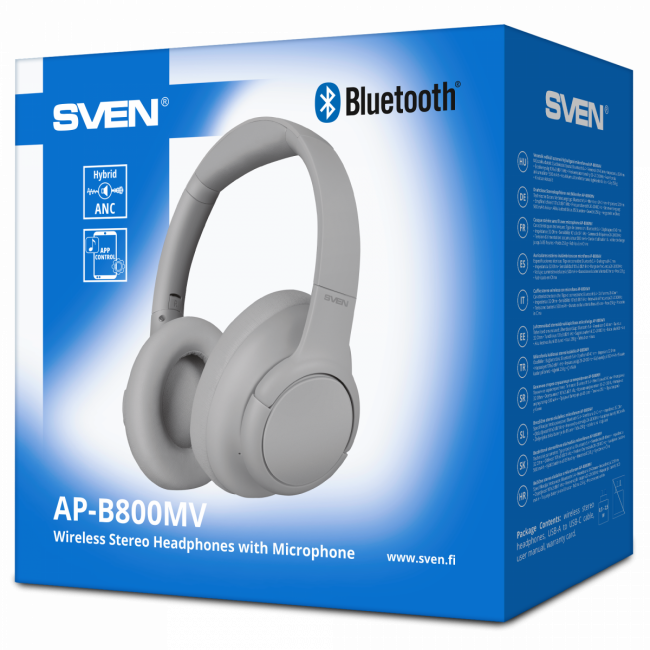 Беспроводные стереонаушники с микрофоном SVEN AP-B800MV, серый (Bluetooth, hybrid ANC, APP, 4 mics 500mAh) Sven SV-022747 — для бизнеса и офиса Беспроводные стереонаушники с микрофоном SVEN AP-B800MV, серый (Bluetooth, hybrid ANC, APP, 4 mics 500mAh) Sven SV-022747 — для бизнеса и офиса