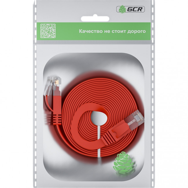 GCR Патч-корд PROF плоский прямой 20.0m, UTP медь кат.6, красный, 30 AWG, ethernet high speed 10 Гбит/с, RJ45, T568B, GCR-52863 Greenconnect GCR-52863 — для бизнеса и офиса