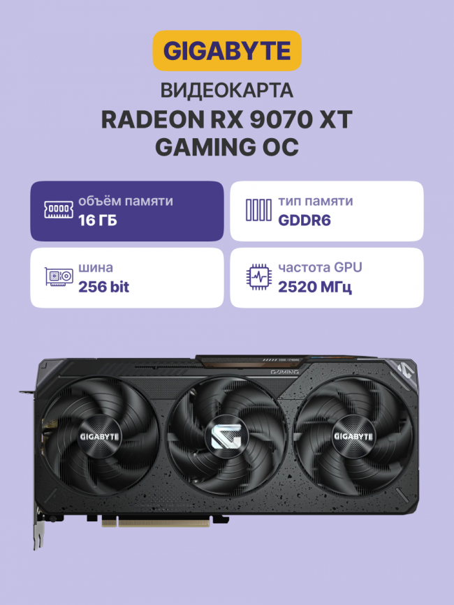 Видеокарта Видеокарта GIGABYTE GV-R9070XTGAMING OC-16GD — для бизнеса и офиса