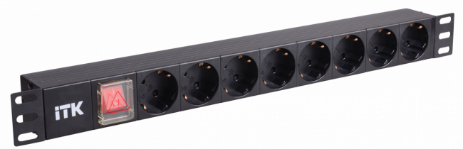 PDU 8 розеток нем. стандарт, с LED выключателем,1U, без шнура, вх. C14, алюминиевый профиль ITK PH12-8D3 — для бизнеса и офиса PDU 8 розеток нем. стандарт, с LED выключателем,1U, без шнура, вх. C14, алюминиевый профиль ITK PH12-8D3 — для бизнеса и офиса