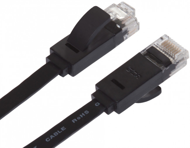 Greenconnect Патч-корд PROF плоский прямой 20.0m, UTP медь кат.6, черный, позолоченные контакты, 30 AWG, GCR-LNC616-20.0m, ethernet high speed 10 Гбит/с, RJ45, T568B Greenconnect RJ45(m) - RJ45(m) Cat. 6 U/UTP PVC 20м чёрный