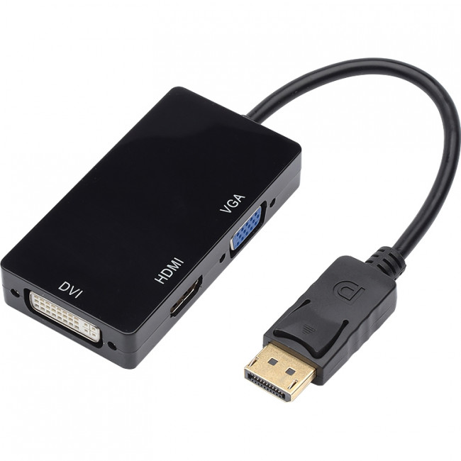 Переходник 0.1 m DisplayPort(m) <=> HDMI, VGA, DVI Переходник Atcom DisplayPort M/HDMI+VGA+DVI (AT6854) — для бизнеса и офиса