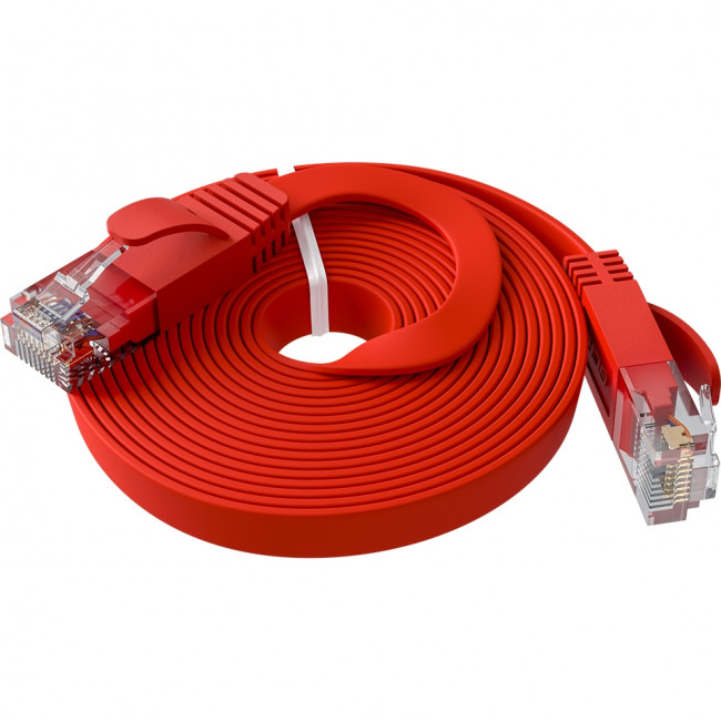 GCR Патч-корд PROF плоский прямой 5.0m, UTP медь кат.6, красный, 30 AWG, ethernet high speed 10 Гбит/с, RJ45, T568B, GCR-52872 Greenconnect GCR-52872