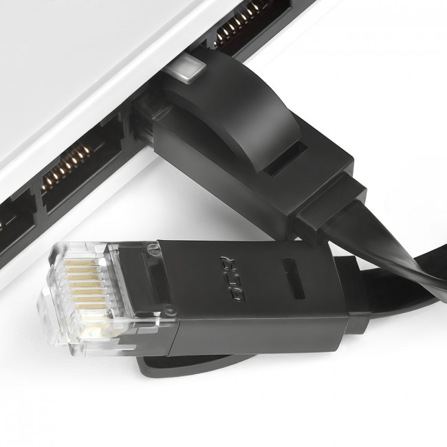 Greenconnect Патч-корд PROF плоский прямой 5.0m, UTP медь кат.6, черный, позолоченные контакты, 30 AWG, GCR-LNC616-5.0m, ethernet high speed 10 Гбит/с, RJ45, T568B Greenconnect RJ45(m) - RJ45(m) Cat. 6 U/UTP PVC 5м чёрный — для бизнеса и офиса