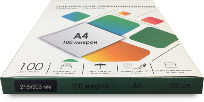 Пленка 216х303 (100 мик) 100 шт. Пленка для ламинирования A4, 216х303 (100 мкм) глянцевая 100шт, ГЕЛЕОС [LPA4-100]