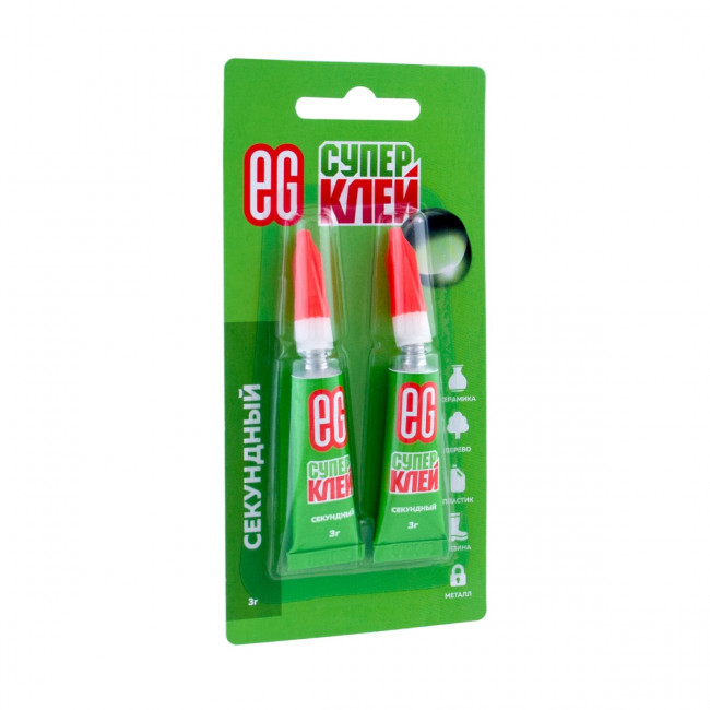 Секундный клей Еврогарант 3г. 2 шт на блистере Секундный клей Еврогарант 3г. 2 шт на блистере