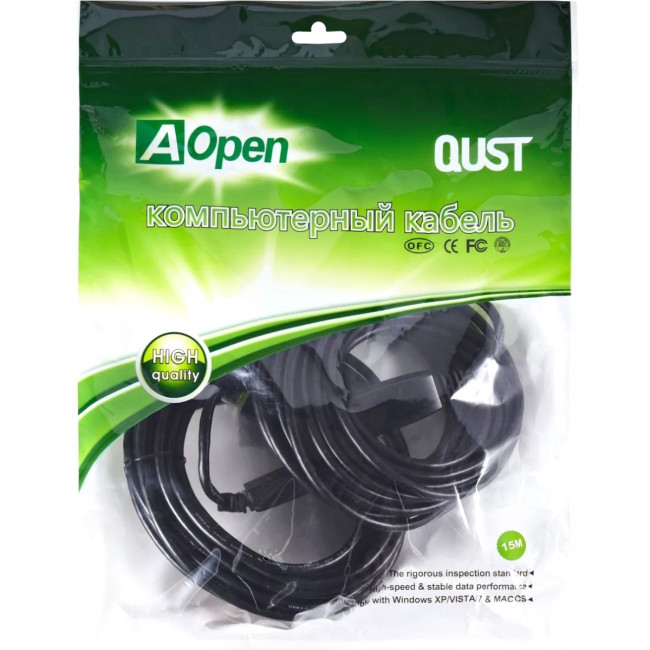 Кабель-адаптер USB3.0-repeater, удлинительный активный <Am-->Af> 15м Aopen/qust<ACU827A-15M> Кабель AOpen 15 м (ACU827A-15M) — для бизнеса и офиса