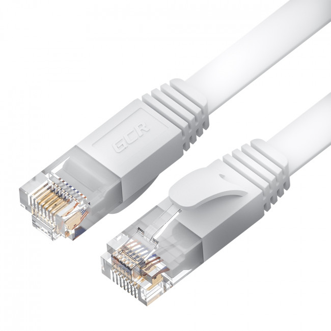 GCR Патч-корд PROF плоский прямой 20.0m, UTP медь кат.6, белый, 30 AWG, ethernet high speed 10 Гбит/с, RJ45, T568B Greenconnect GCR-52862 — для бизнеса и офиса