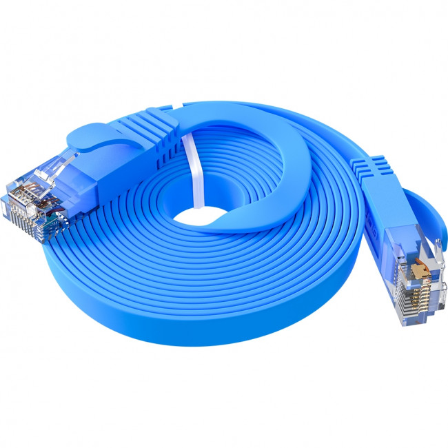 GCR Патч-корд PROF плоский прямой 5.0m, UTP медь кат.6, синий, 30 AWG, ethernet high speed 10 Гбит/с, RJ45, T568B, GCR-52873 Greenconnect GCR-52873 — для бизнеса и офиса