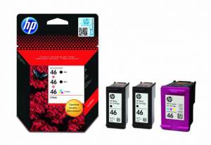 Картридж 46 для HP DJ 2020/2520, 1,5К (O) F6T40AE, BK(2)/Tri-color(1)