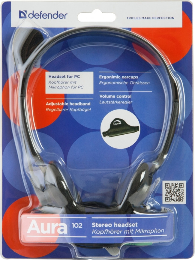 Defender Компьютерная гарнитура Aura 102 черный, кабель 1,8 м Defender Aura 102