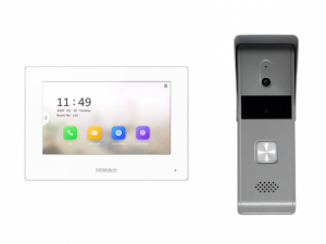 Комплект гибридной видеодомофонии, Включаются устройства:, DS-D100P, VDP-H3212W, 1 блок питания 12В, Работа с Hik-Connect Hikvision DS-D100HKWF