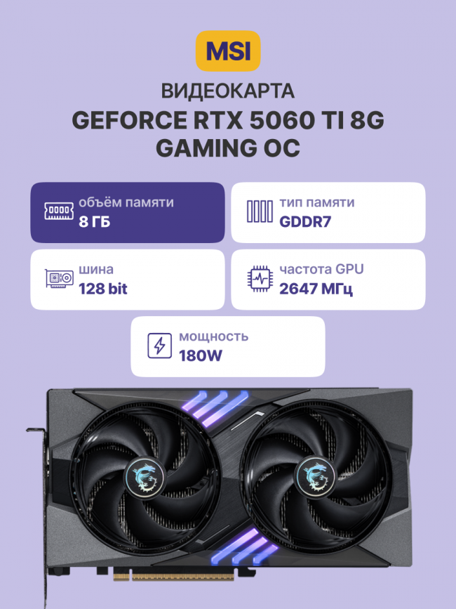Видеокарта MSI GeForce RTX 5060 Ti 8G GAMING OC — для бизнеса и офиса
