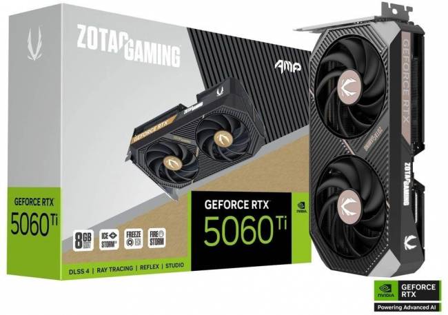 Видеокарта Zotac GAMING GeForce RTX 5060 Ti AMP 8Gb (ZT-B50610F-10M) — для бизнеса и офиса