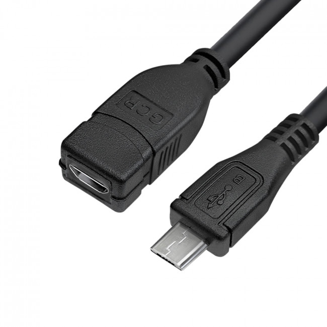 GCR Удлинитель 1.0m MicroUSB M/F, черный, 28/28 AWG, GCR-52447 Greenconnect GCR-52447