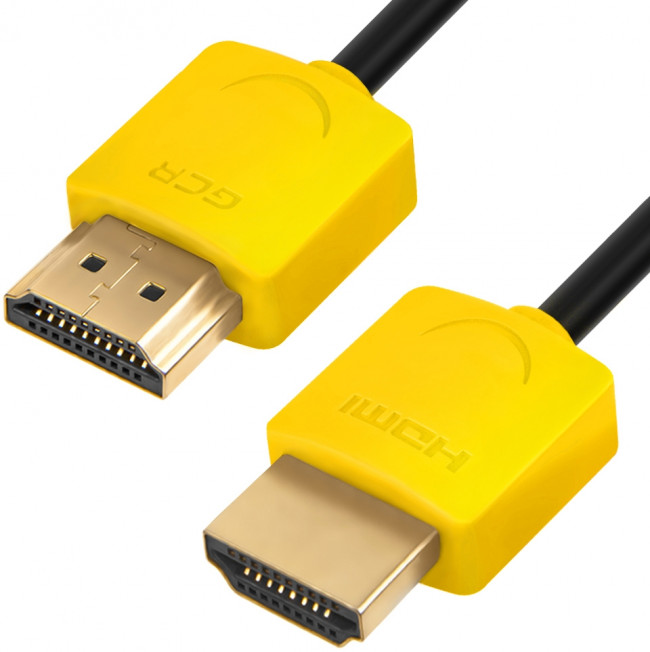 Greenconnect Кабель SLIM 1.5m HDMI 2.0, желтые коннекторы Slim, OD3.8mm, HDR 4:2:2, Ultra HD, 4K 60 fps 60Hz, 3D, AUDIO, 18.0 Гбит/с, 32/32 AWG, GCR-51575 Greenconnect HDMI (m) - HDMI (m) 1.5м — для бизнеса и офиса