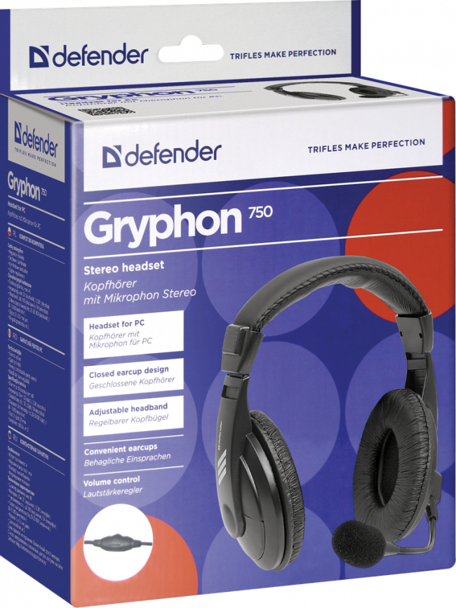 Defender Компьютерная гарнитура Gryphon 750 черный, кабель 2 м Defender Gryphon 750