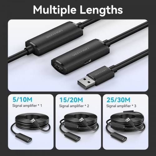 Активный кабель-удлинитель Vention USB 2.0 AM/AF с усилителем - 20м Черный Vention CBKBQ — для бизнеса и офиса