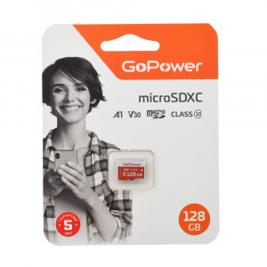 Карта памяти microSD GoPower 128GB Class10 UHS-I (U3) 100 МБ/сек V30 без адаптера GoPower 128GB Class10 UHS-I (U3)