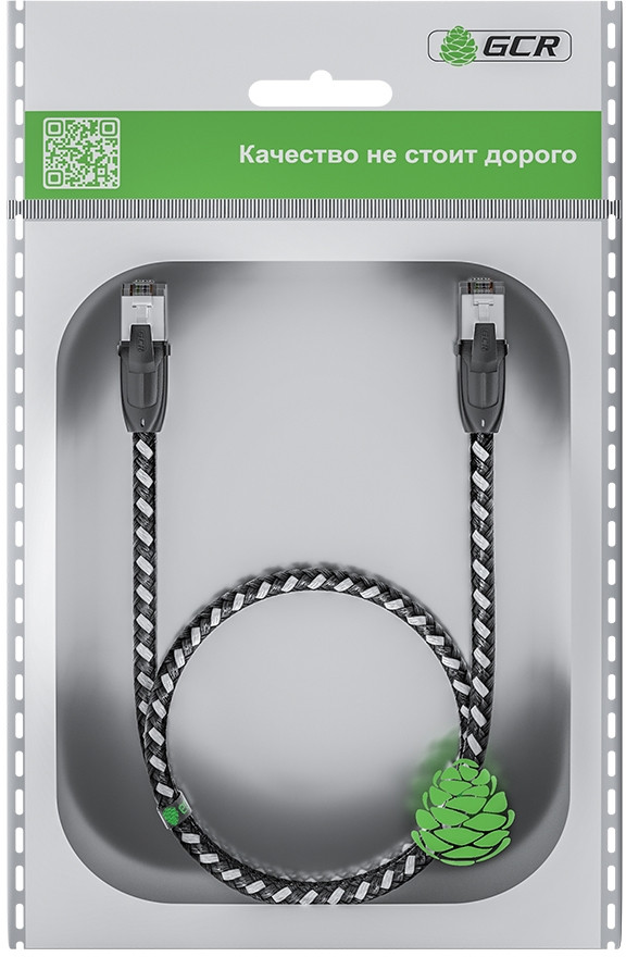 GCR Патч-корд PROF прямой 0.5m, UTP медь кат.6, STRONG черно-белый нейлон, ethernet high speed 10 Гбит/с, T568B, GCR-52775 Greenconnect RJ45(m) - RJ45(m) Cat. 6 0.5м черно-белый