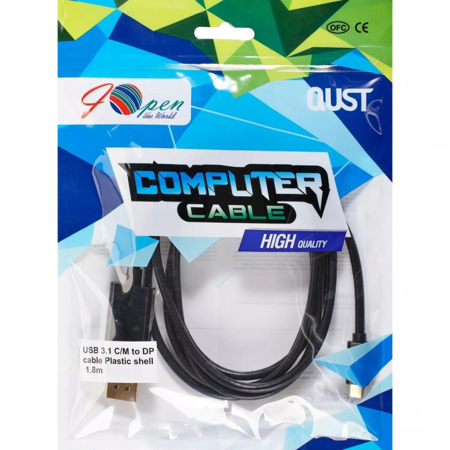 Кабель-адаптер USB 3.1 Type-Cm -->DP(m) 4K@60Hz, 1,8m iOpen (Aopen/Qust) <ACU422MC-1.8M> Кабель-переходник AOpen/Qust USB 3.1 Type C M/DisplayPort M (ACU422MC-1.8M) — для бизнеса и офиса