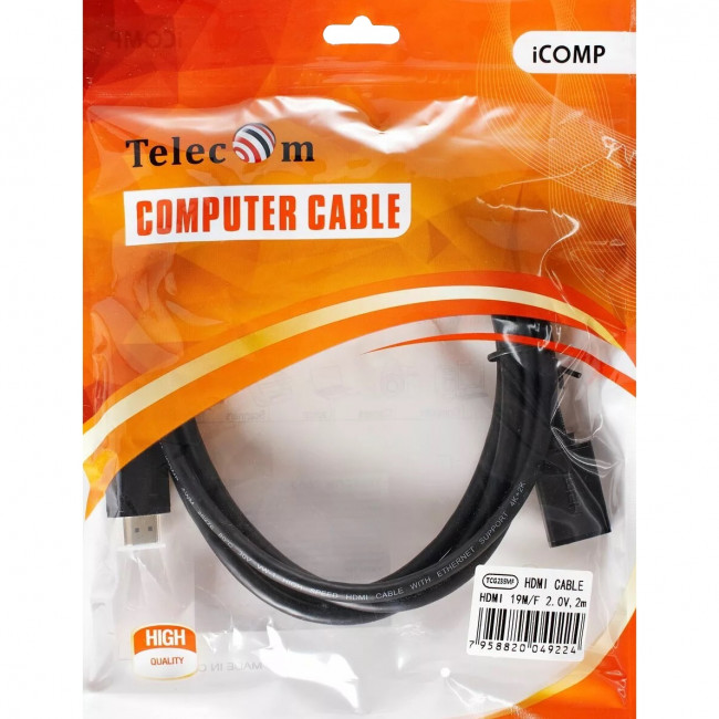 Кабель удлинительный  HDMI-19M---HDMI-19F ver 2.0, 2m, Telecom <TCG-235MF-2M> Кабель Telecom HDMI (m)/HDMI (f) - 2 м (TCG235MF-2M)
