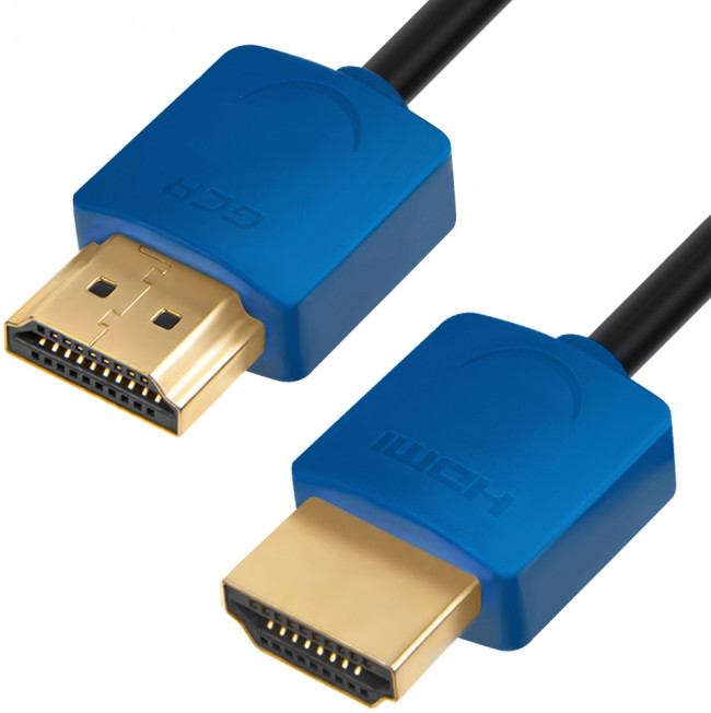 Greenconnect Кабель SLIM 0.5m HDMI 2.0, синие коннекторы Slim, OD3.8mm, HDR 4:2:2, Ultra HD, 4K 60 fps 60Hz, 3D, AUDIO, 18.0 Гбит/с, 32/32 AWG, GCR-51585 Greenconnect HDMI (m) - HDMI (m) 0.5м — для бизнеса и офиса