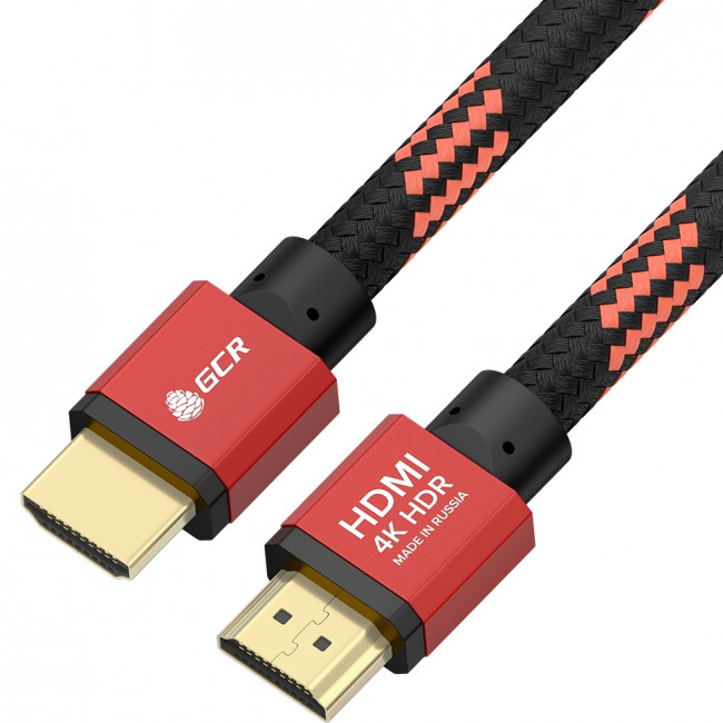GCR Кабель PROF 0.5m HDMI 2.0, BICOLOR ECO Soft капрон, AL корпус красный, HDR 4:2:2, Ultra HD, 4K 60 fps 60Hz/5K*30Hz, 3D, AUDIO, 18.0 Гбит/с, 28AWG, GCR-54504 Greenconnect GCR-54504