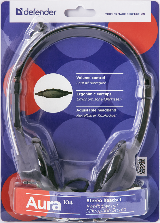 Defender Компьютерная гарнитура Aura 104 черный, кабель 1,8 м Defender Aura 104 — для бизнеса и офиса