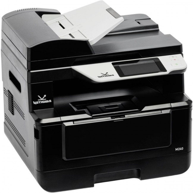 МФУ Катюша M240 принтер/копир/сканер, А4 формат, монохромный 40 стр/мин, 1200 dpi. Скан: цвет/чб. 4 ГБ RAM, 1 Гб Ethernet, USB, USB-host, Wi-Fi (опция), Факс (опция). Тонер в комплекте 3 000 отпечатков. Российское производство, Российская мат.плата; РЕЕСТ — для бизнеса и офиса