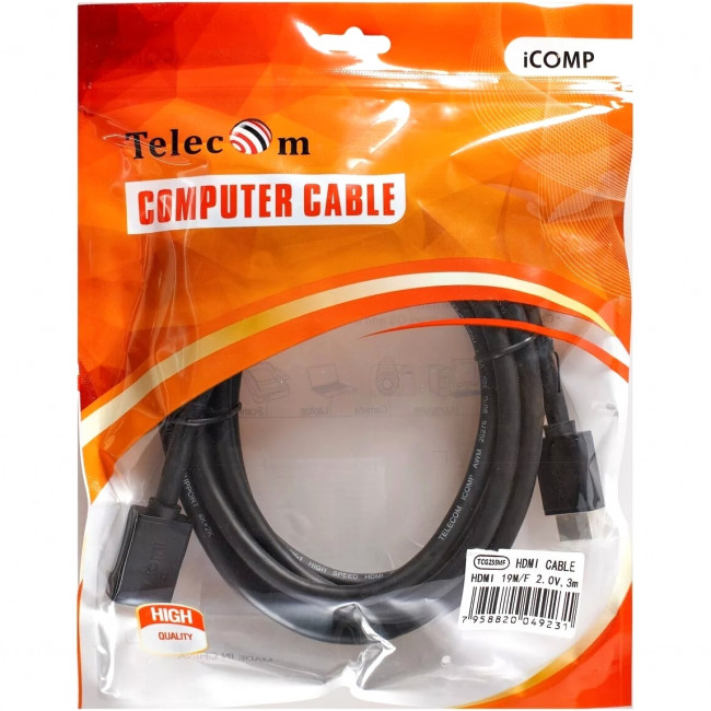 Кабель удлинительный  HDMI-19M---HDMI-19F ver 2.0, 3m, Telecom <TCG-235MF-3M> Telecom TCG235MF-3M