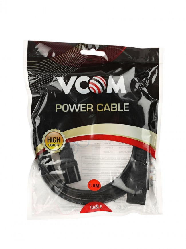 Кабель монитор - компьютер 220V (UPS -> устройство) <VDE> 3G*0.75mm2 VCOM <CE001-CU0.75-1.8>, 1.8м VCOM CE001-CU0.75-1.8M