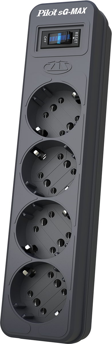 Сетевой фильтр Pilot SG 5 розеток (GP с заземлением), 15А/3.3кВа, автомат, 3 м, графит ZIS Pilot sG-Max — для бизнеса и офиса