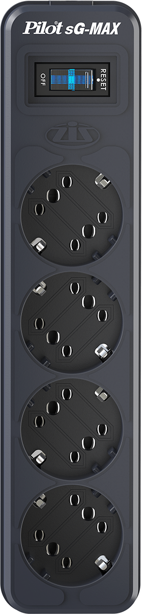 Сетевой фильтр Pilot SG 5 розеток (GP с заземлением), 15А/3.3кВа, автомат, 3 м, графит ZIS Pilot sG-Max — для бизнеса и офиса