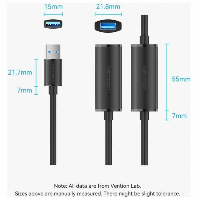 Активный кабель-удлинитель Vention USB 3.0 AM/AF с усилителем - 10м Черный Активный кабель-удлинитель Vention CBMBL USB 3.0 AM/AF с усилителем - 10м — для бизнеса и офиса