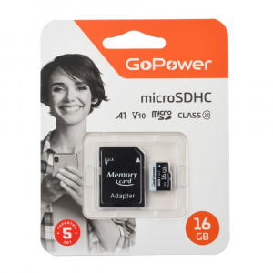 Карта памяти microSD GoPower 16GB Class10 60 МБ/сек V10 с адаптером GoPower 16GB Class10 60 МБ/сек V10 с адаптером