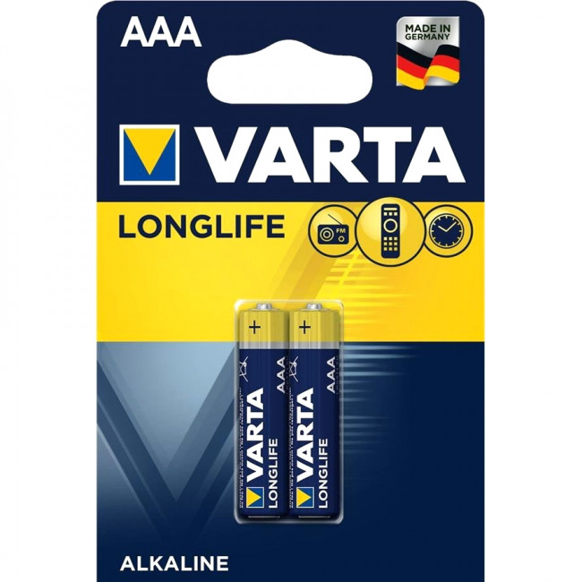 Батарейка Varta LONGLIFE LR03 AAA BL2 Alkaline 1.5V (4103) (2/20/100) (2 шт.) Varta LONGLIFE LR03 AAA (04103101412)