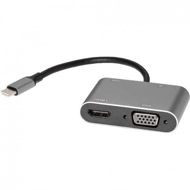 Адаптер USB Type-Cm-->VGA, HDMI 4k*30Hz, USB3.0, PD, Audio, iOpen (Aopen/Qust)<ACU4511> Адаптер-переходник AOpen/Qust USB 3.1 Type C M/HDMI F/VGA F/USB 3.0 Type A F/Jack 3.5 mm F (ACU4511)