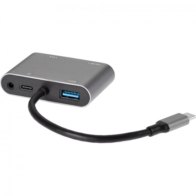 Адаптер USB Type-Cm-->VGA, HDMI 4k*30Hz, USB3.0, PD, Audio, iOpen (Aopen/Qust)<ACU4511> Адаптер-переходник AOpen/Qust USB 3.1 Type C M/HDMI F/VGA F/USB 3.0 Type A F/Jack 3.5 mm F (ACU4511)