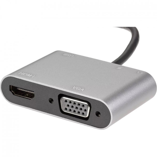 Адаптер USB Type-Cm-->VGA, HDMI 4k*30Hz, USB3.0, PD, Audio, iOpen (Aopen/Qust)<ACU4511> Адаптер-переходник AOpen/Qust USB 3.1 Type C M/HDMI F/VGA F/USB 3.0 Type A F/Jack 3.5 mm F (ACU4511)