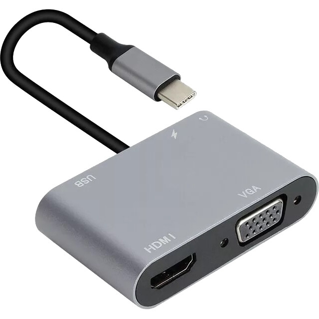 Адаптер USB Type-Cm-->VGA, HDMI 4k*30Hz, USB3.0, PD, Audio, iOpen (Aopen/Qust)<ACU4511> Адаптер-переходник AOpen/Qust USB 3.1 Type C M/HDMI F/VGA F/USB 3.0 Type A F/Jack 3.5 mm F (ACU4511)