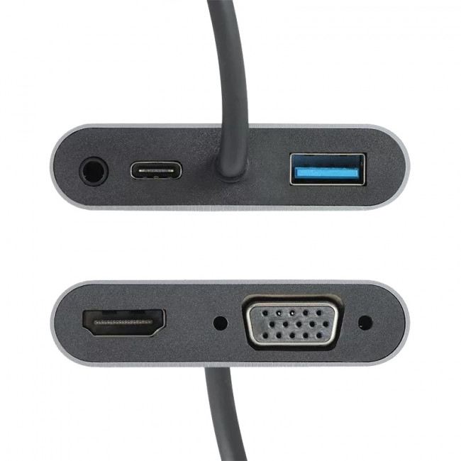 Адаптер USB Type-Cm-->VGA, HDMI 4k*30Hz, USB3.0, PD, Audio, iOpen (Aopen/Qust)<ACU4511> Адаптер-переходник AOpen/Qust USB 3.1 Type C M/HDMI F/VGA F/USB 3.0 Type A F/Jack 3.5 mm F (ACU4511)