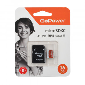 Карта памяти microSD GoPower 16GB Class10 UHS-I (U3) 80 МБ/сек V10 с адаптером GoPower 16GB Class10 UHS-I (U3) 80 МБ/сек V10 с адаптером